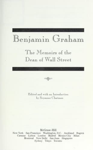 Cover of Benjamin Graham: The Memoirs of the Dean of Wall Street