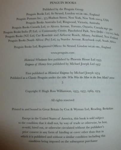 Cover of Who was the Man in the Iron Mask? And Other Historical Mysteries