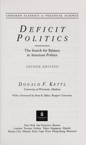 Cover of Deficit Politics: The Search for Balance in American Politics (Longman Classics Series) (2nd Edition)