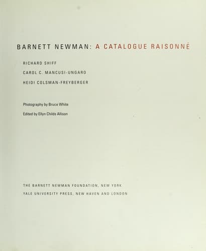 Cover of Barnett Newman A Catalogue Raisonné