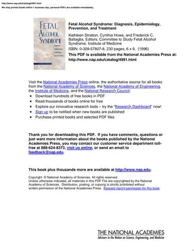 Cover of Fetal Alcohol Syndrome Diagnosis, Epidemiology, Prevention, and Treatment