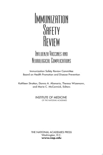Cover of Immunization Safety Review Influenza Vaccines and Neurological Complications