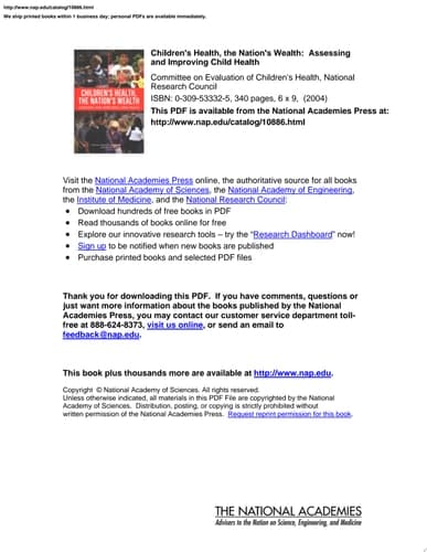 Cover of Children's Health, the Nation's Wealth Assessing and Improving Child Health