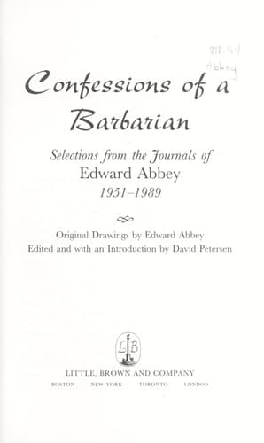 Cover of Confessions of a Barbarian Selections from the Journals of Edward Abbey, 1951-1989