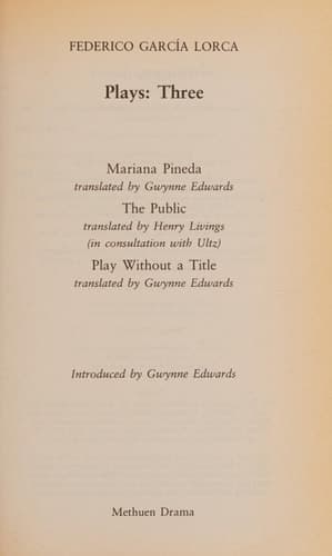 Cover of Lorca Plays: 3: The Public; Play without a Title; Mariana Pineda (World Classics)