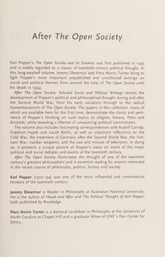 Cover of After The Open Society Selected Social and Political Writings