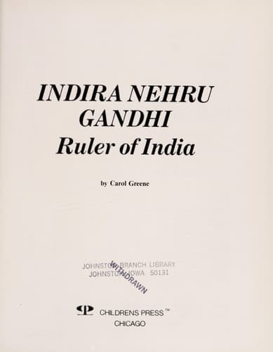 Cover of Indira Nehru Gandhi, Ruler of India