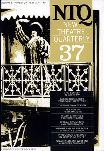 Cover of New Theatre Quarterly 37: Volume 10, Part 1