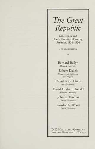 Cover of The Great Republic Nineteenth and Early Twentieth-century America, 1820-1920