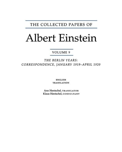 Cover of The Collected Papers of Albert Einstein correspondence, January 1919-April 1920. Volume 9: The Berlin years