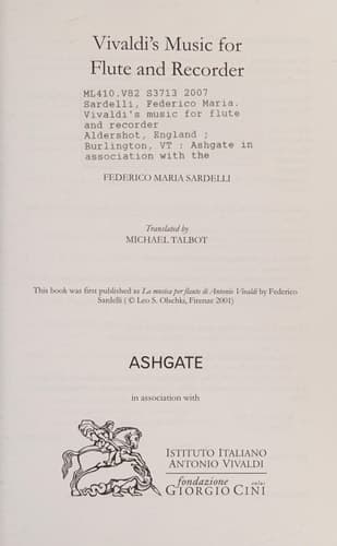 Cover of Vivaldi's Music for Flute and Recorder