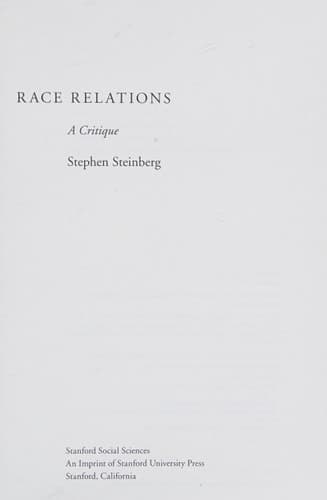 Cover of Race Relations: A Critique