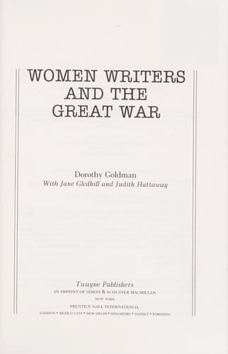Cover of Women Writers and the Great War (Twayne's Literature & Society Series)
