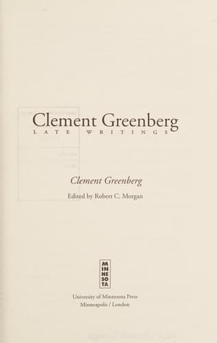 Cover of Clement Greenberg, Late Writings