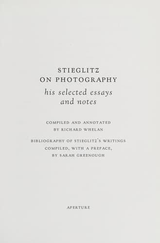 Cover of Stieglitz on Photography: His Selected Essays and Notes