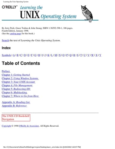 Cover of Learning the UNIX Operating System