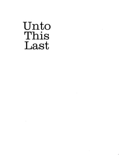 Cover of Unto This Last