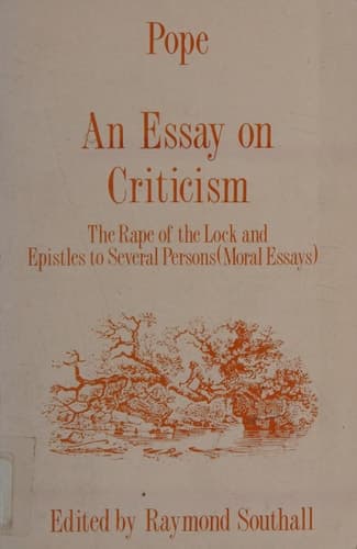 Cover of An Essay on Criticism ; The Rape of the Lock ; and Epistles to Several Persons [Moral Essays]